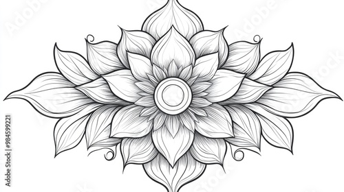 Line art illustration of a decorative ornamental rosette suitable for ethnic or tattoo designs Raster format