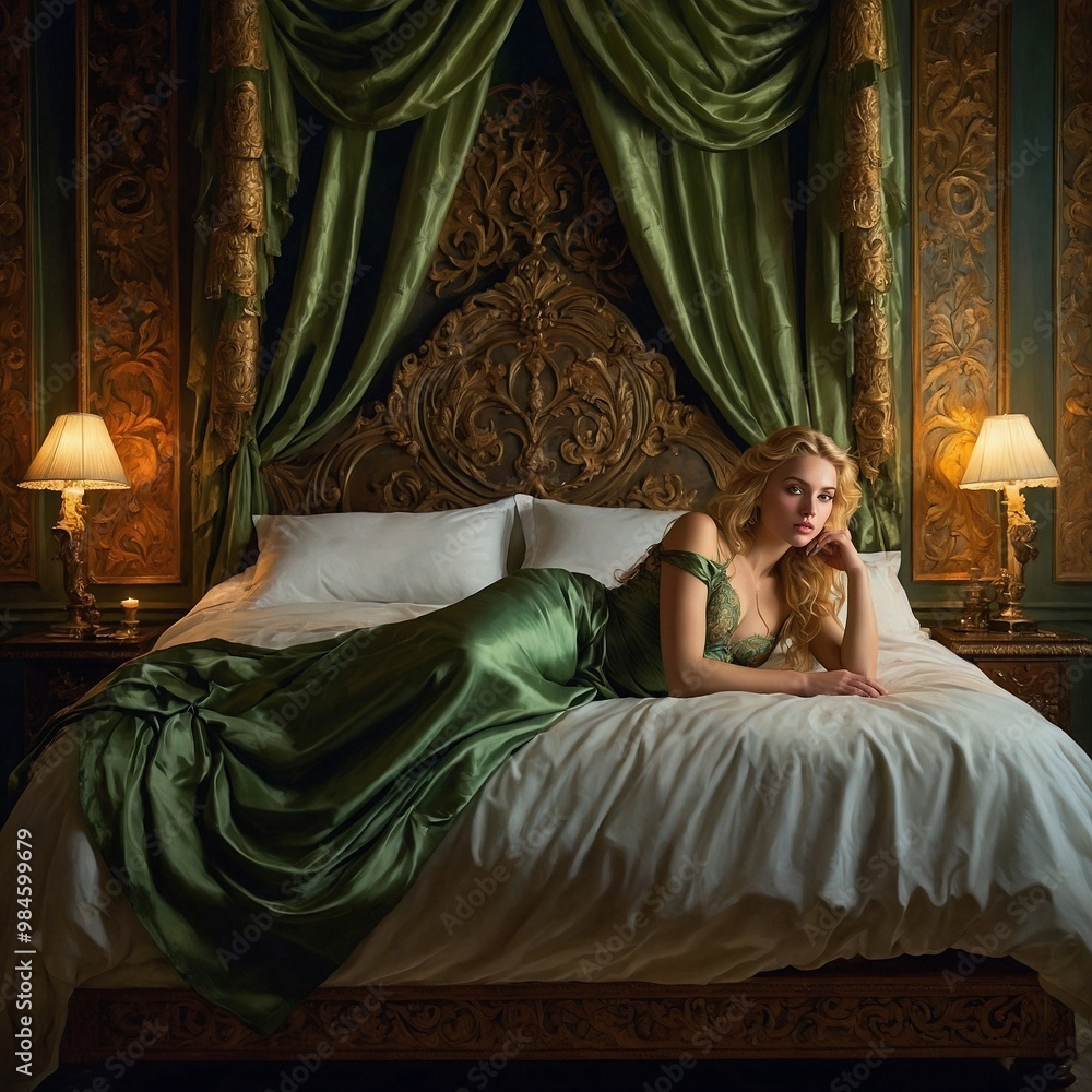 Beautiful young woman lying in bed waiting for her love. Beautiful young woman lying in bed waiting for her love.
