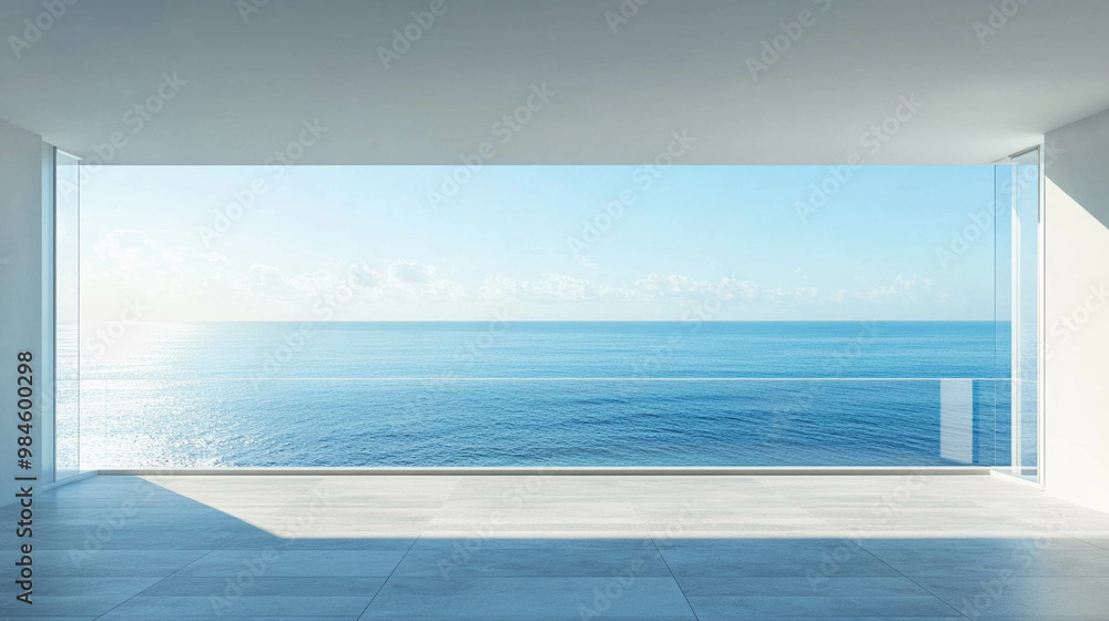 An empty balcony with a light blue ocean view An empty balcony with a light blue ocean view