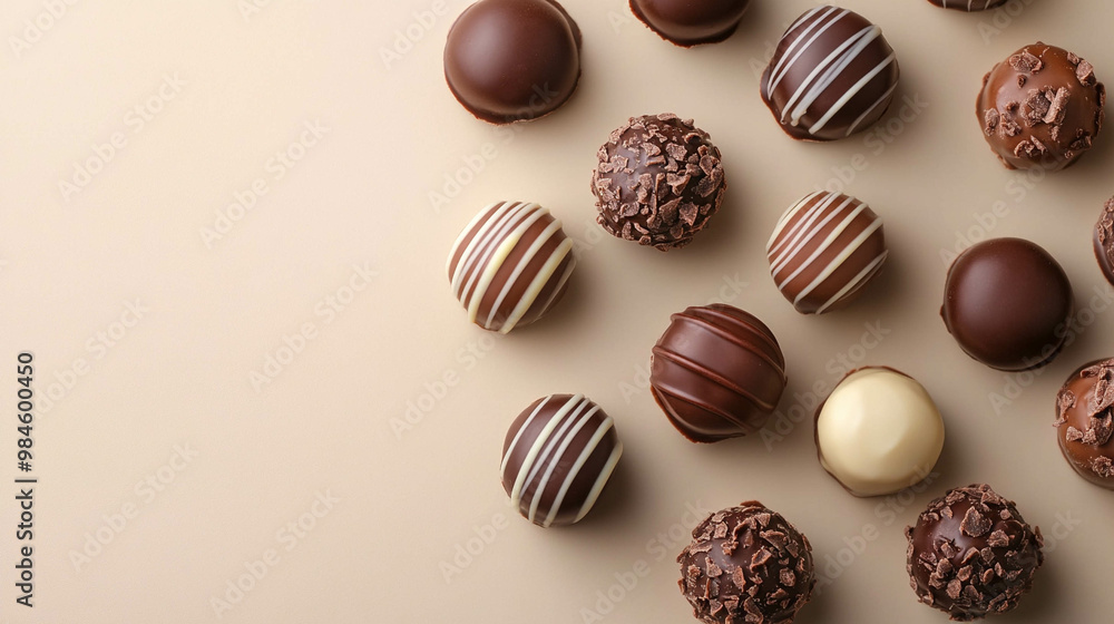 Chocolate truffles on a light beige background Chocolate truffles on a light beige background