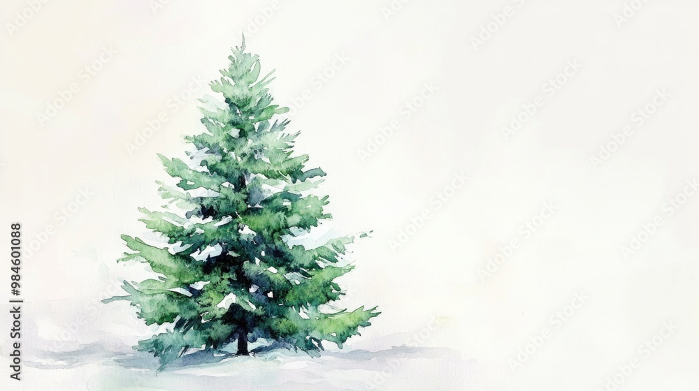 Hand drawn watercolor illustration of a green Christmas tree on a white background Hand drawn watercolor illustration of a green Christmas tree on a white background