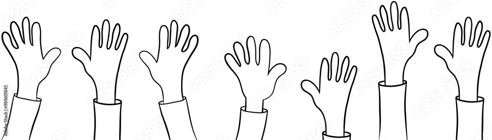 Fototapeta premium Set of hands raised upwards, with transparency