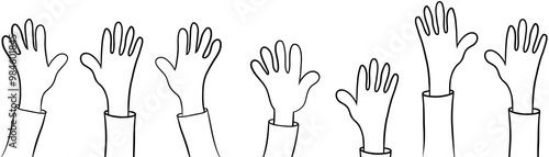 Set of hands raised upwards, with transparency