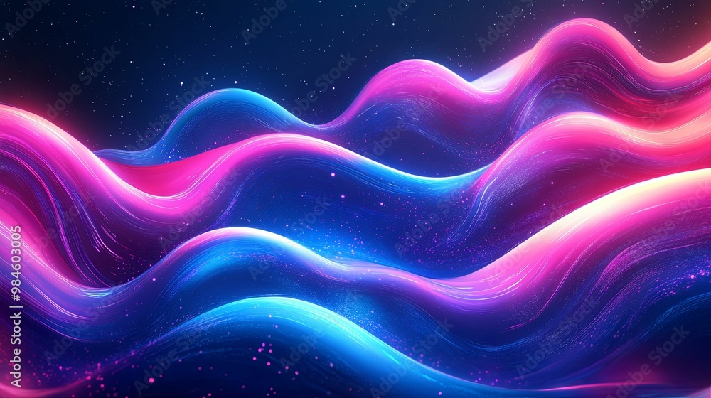 Abstract Neon Waves with Glittering Particles Abstract Neon Waves with Glittering Particles