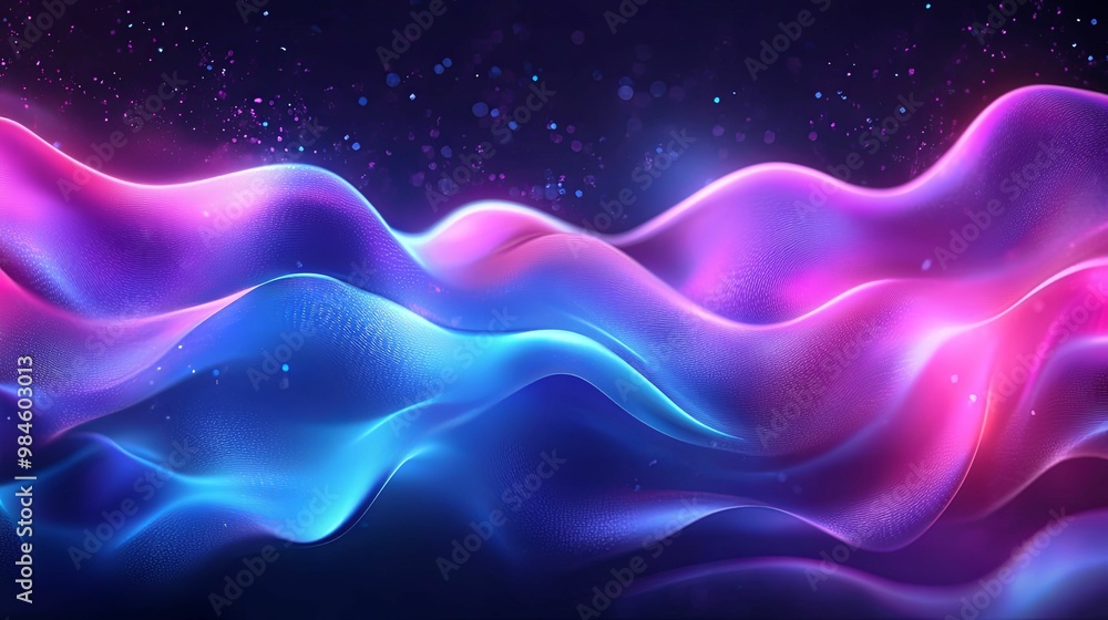 Abstract Blue and Pink Flowing Waves with Glowing Particles Abstract Blue and Pink Flowing Waves with Glowing Particles