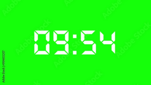 countdown animation, 10 minutes displays a timer counting down minutes and seconds on Green Screen	