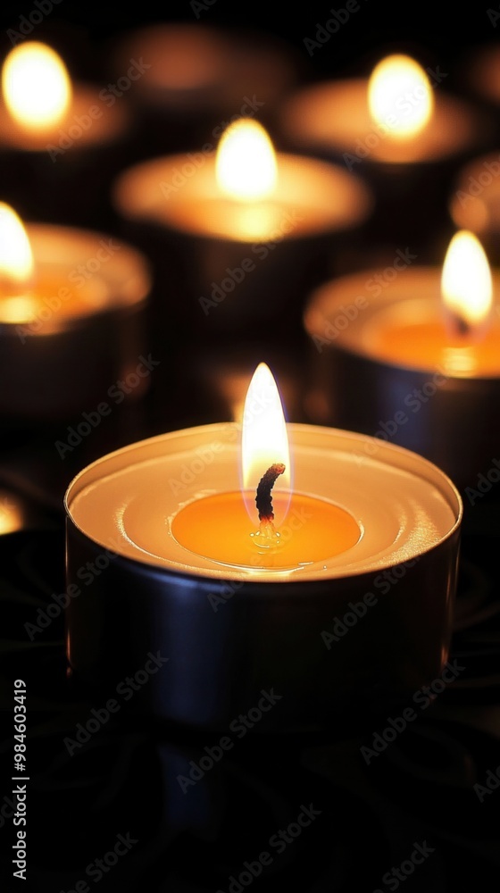 A serene display of glowing candles in dim light, creating a peaceful and calming atmosphere for relaxation and meditation. A serene display of glowing candles in dim light, creating a peaceful and calming atmosphere for relaxation and meditation.