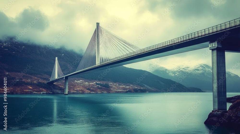 Fototapeta premium Cable-stayed bridge over Leirfjorden fiord in Norway.
