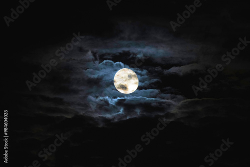 Full super moon and clouds witn copy space