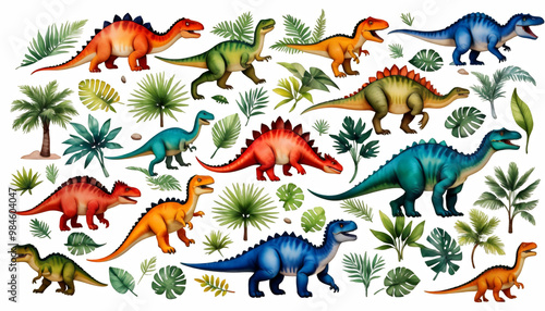  dinosaurs banner watercolor dinosaur card watercolor birthday baby design illustration prehistoric green jurassic nature plant dino decoration shower animal cute banner cartoon art hand wildlife