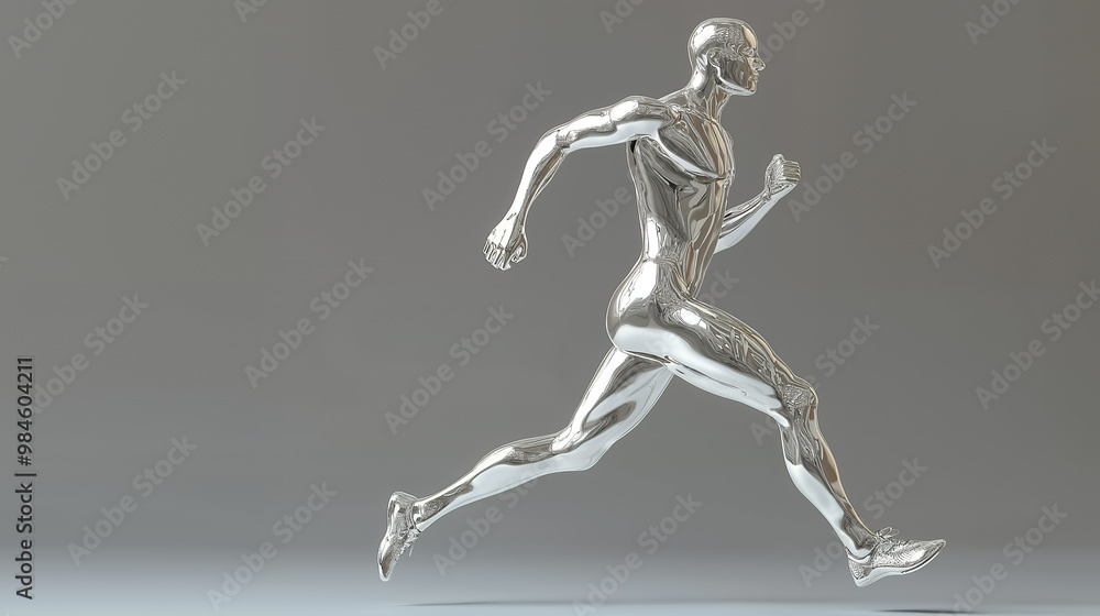 a silver sculpture of a man running a silver sculpture of a man running