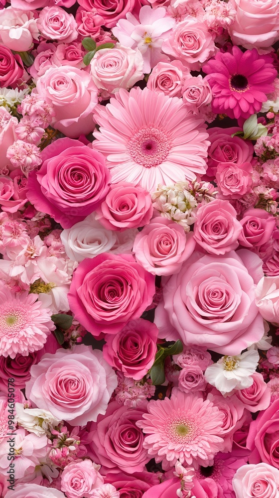 A stunning array of pink flowers, featuring roses and gerberas, perfect for celebrations and romantic occasions. A stunning array of pink flowers, featuring roses and gerberas, perfect for celebrations and romantic occasions.