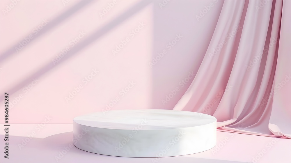 White Round Platform with Soft Pink Backdrop for Beauty and Skincare Product Presentation Concept White Round Platform with Soft Pink Backdrop for Beauty and Skincare Product Presentation Concept