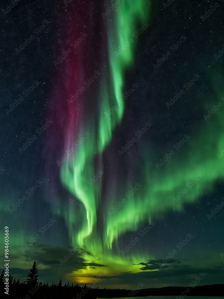 The Aurora Borealis illuminating the night sky. The Aurora Borealis illuminating the night sky.