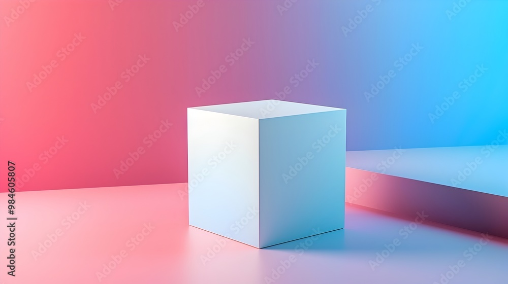 Simple White Cube Against Vibrant Gradient Backdrop for Versatile Product Presentation Simple White Cube Against Vibrant Gradient Backdrop for Versatile Product Presentation