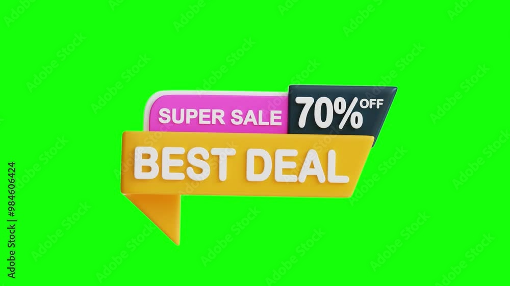 3D Greenscreen Video Animation Super sale featuring a 70 percent discount offer. Great for promotions, advertisements, marketing campaigns, and online shopping concepts.