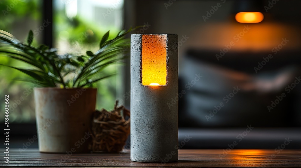 Modern Concrete Candle Holder with Warm Light Modern Concrete Candle Holder with Warm Light