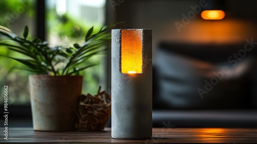 Modern Concrete Candle Holder with Warm Light