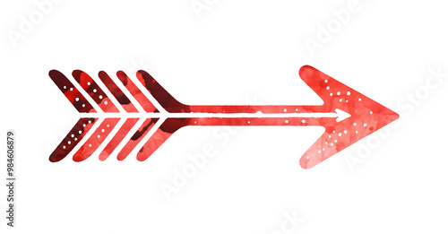 Watercolor arrow with a textured, tribal design points rightward on a transparent background photo