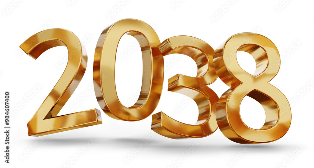 year 2038 golden symbol, 3d-illustration year 2038 golden symbol, 3d-illustration