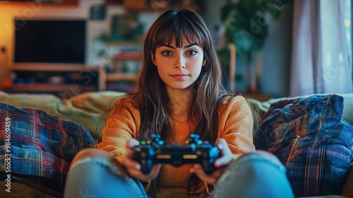 Mexicana en sofÃ¡ con videojuegos.