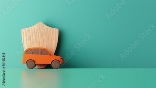 Car under a protective shield, representing auto insurance, 3D illustration, copy space for text,