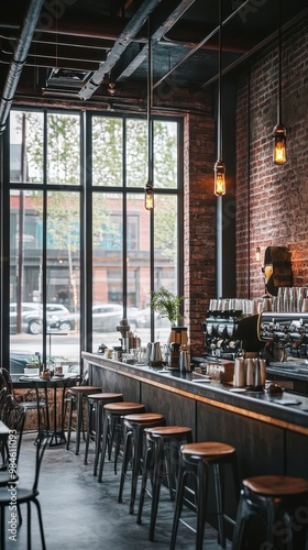 Interior Industrial Chic Cafe with Exposed Brick Walls