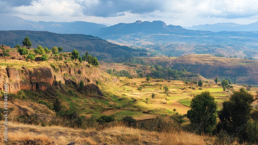 Mountains, fields, and hills of Lalibela's highlands. Mountains, fields, and hills of Lalibela's highlands.