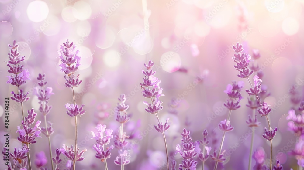 Naklejka premium Lavender Field in Soft Sunlight