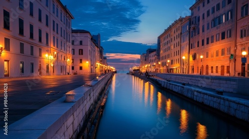 Trieste's twilight, buildings by the sea