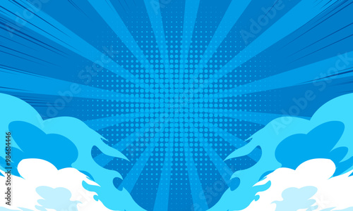 blue comic background with cartoon clouds