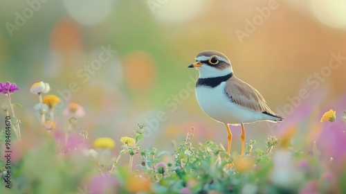 Charadrius dubius on colorful background.