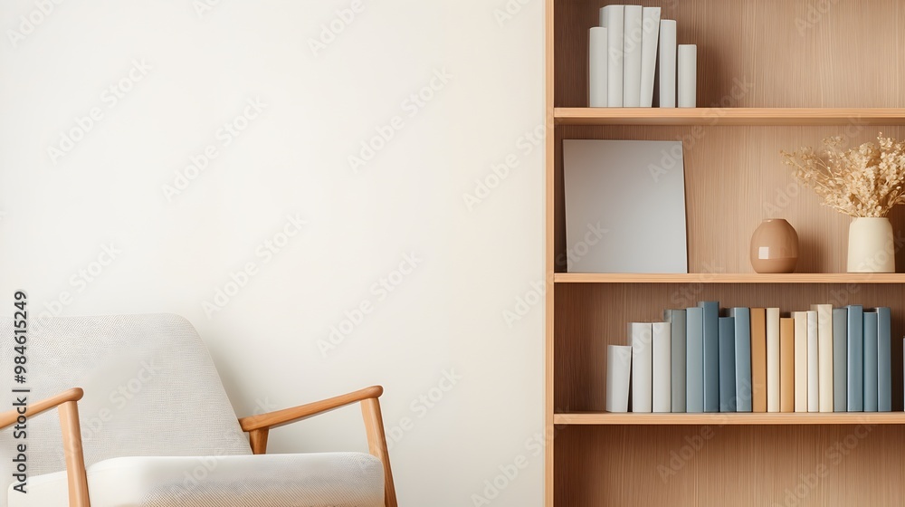 Elegant Bookshelf Display - Cozy Reading Nook with Symmetrically Arranged Books and Decorative Elements for a Stylish Home Atmosphere