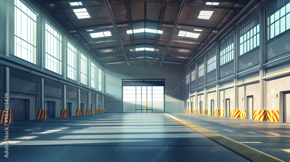 A large open space inside an empty and abandoned industrial warehouse. Abandoned Warehouse. Illustration A large open space inside an empty and abandoned industrial warehouse. Abandoned Warehouse. Illustration