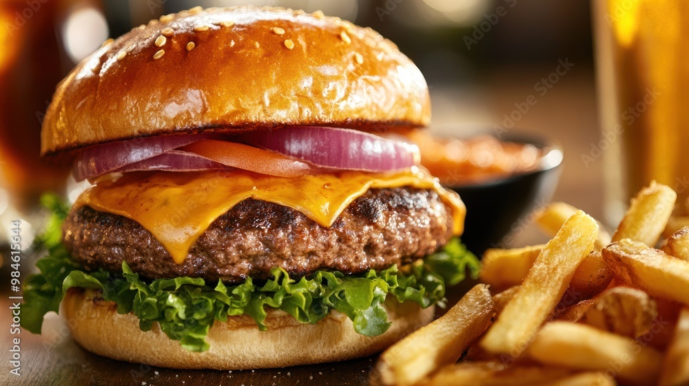 Juicy Cheeseburger with Crispy French Fries Juicy Cheeseburger with Crispy French Fries