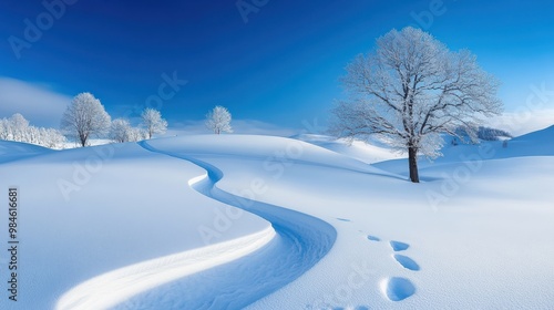 Wallpaper Mural Winter Landscape: Serene Snowy Path Amidst Bare Trees Under Clear Blue Sky Torontodigital.ca