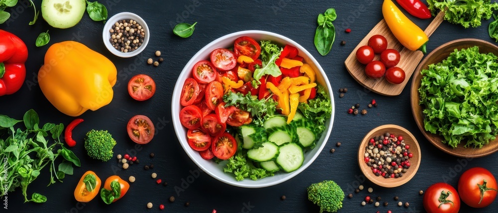 Vibrant Food Display with Fresh Fruits and Vegetables. Vibrant Food Display with Fresh Fruits and Vegetables.