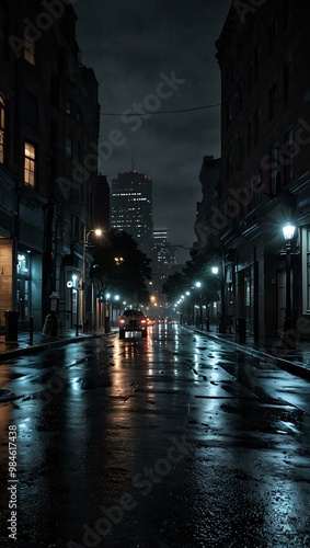 Rainy night cityscape.