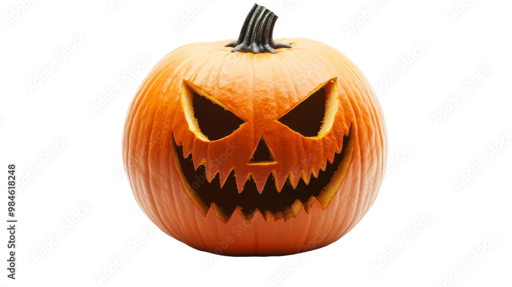 A carved pumpkin with a menacing face, perfect for Halloween décor, set against a black background., isolated on background. A carved pumpkin with a menacing face, perfect for Halloween décor, set against a black background., isolated on background.