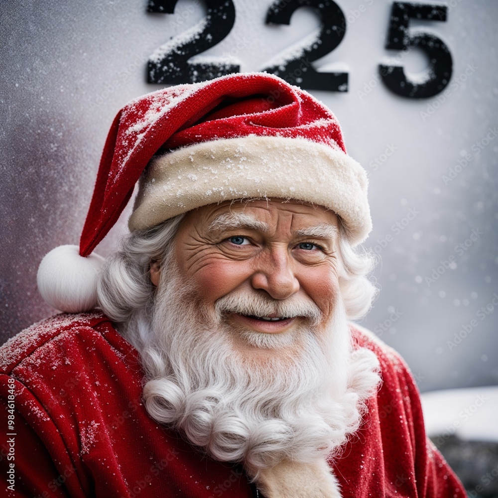 A weathered, yet warm-hearted Santa Claus stands in a snowy landscape, his red hat slightly frayed but still filled with holiday cheer. The number 2025 is delicately etched onto the snowy backdrop. A weathered, yet warm-hearted Santa Claus stands in a snowy landscape, his red hat slightly frayed but still filled with holiday cheer. The number 2025 is delicately etched onto the snowy backdrop.