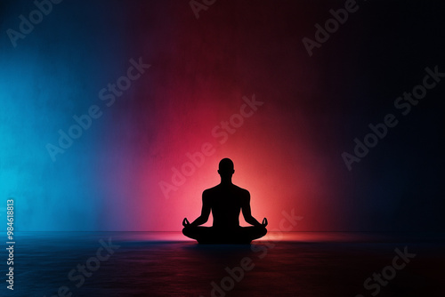 A meditating silhouette with a radiating light aura, symbolizing inner peace and spiritual awakening.