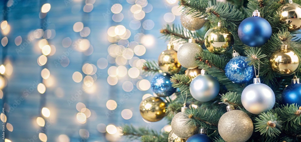Christmas Tree With Baubles balls And Blurred Shiny Lights ornaments decoration Christmas Tree With Baubles balls And Blurred Shiny Lights ornaments decoration