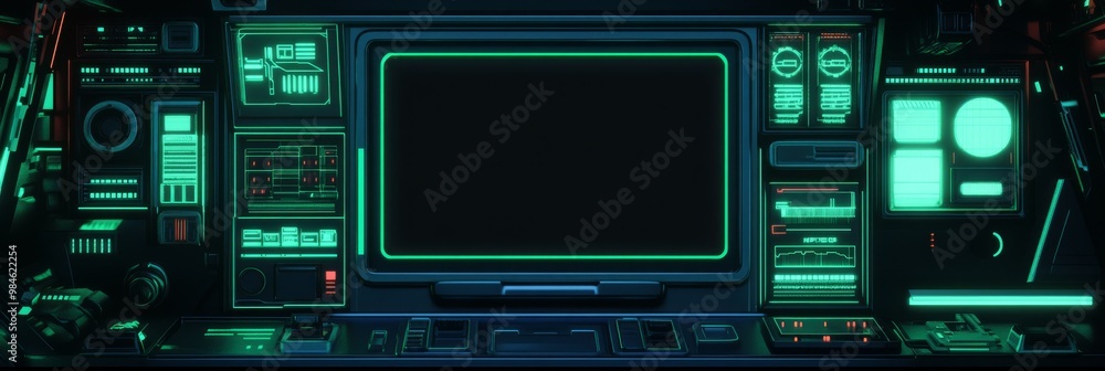 Fototapeta premium Explore a sleek and visually stunning cyberthemed GUI design that is perfectly ideal for gaming, streaming, and various tech applications, incorporating vibrant neon elements throughout its layout