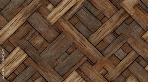 Seamless geometric pattern featuring a brown wooden textured floor and a scribble texture reminiscent of an Asian mat