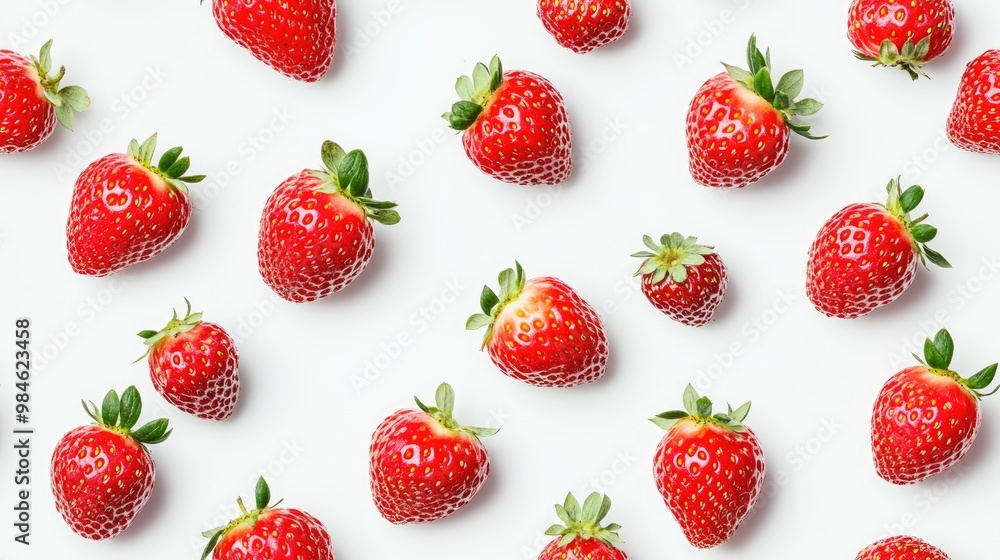 Fresh strawberries arranged on a white background Summer berries flat lay composition Top view of strawberries isolated on white backdrop Fresh strawberries arranged on a white background Summer berries flat lay composition Top view of strawberries isolated on white backdrop