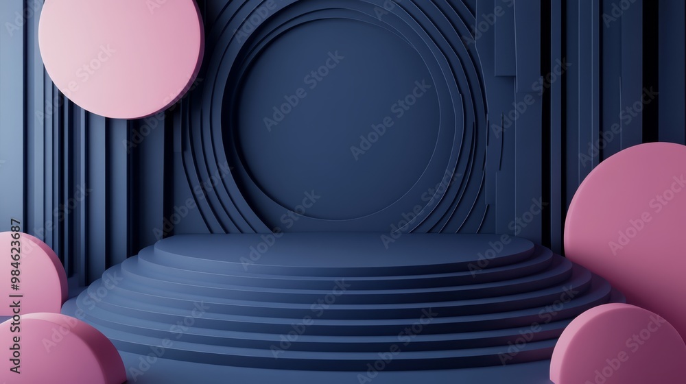 Promotional graphics featuring a navy blue backdrop with 3D elements, creating a modern digital sales setting ideal for showcasing products or events Promotional graphics featuring a navy blue backdrop with 3D elements, creating a modern digital sales setting ideal for showcasing products or events