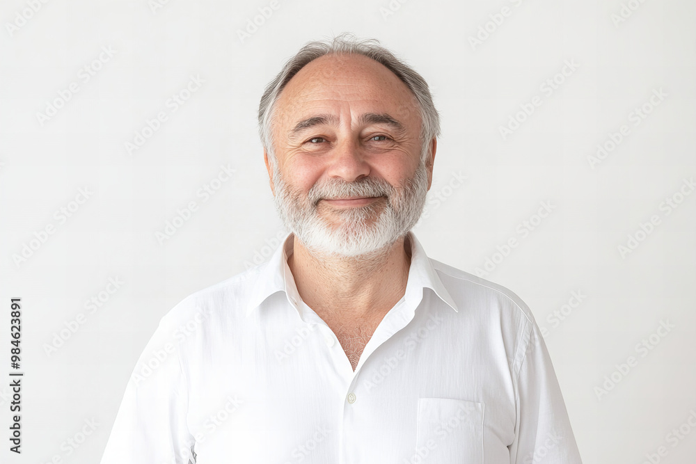Obraz premium Stylish Middle-Aged Man in Modern Casual Attire, Radiating Confidence and Charisma, Ideal for Professional and Lifestyle Photography in a Studio Setting