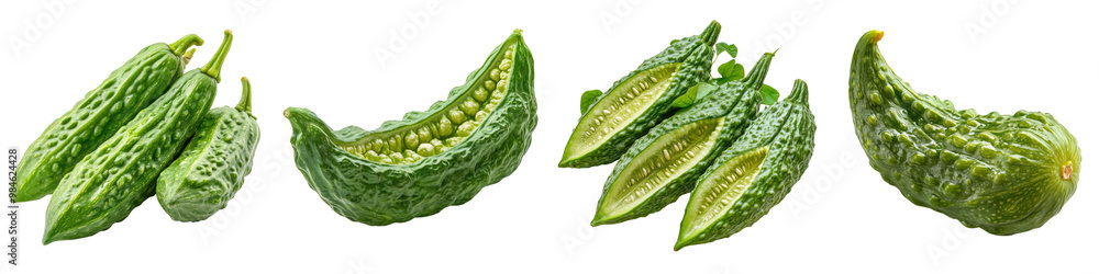 Bitter Gourd - Unique bitter flavor Isolated on Clear White Background Highly Detailed Bitter Gourd - Unique bitter flavor Isolated on Clear White Background Highly Detailed