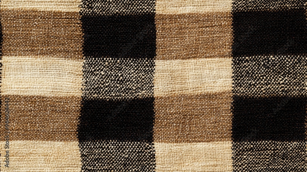 Fototapeta premium Abstract fabric textures feature a blend of brown cream and black checkered motifs showcasing large and small square patterns Focused on fashion and style