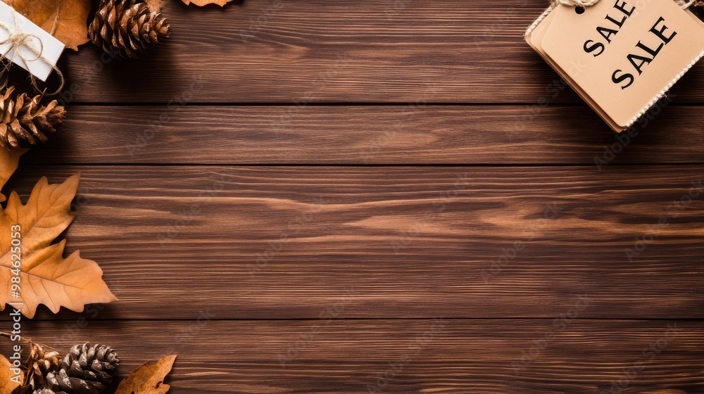 Vibrant autumn leaves rest on a rustic wooden surface, featuring a SALE tag. This captures the essence of seasonal promotions and festive shopping spirit Vibrant autumn leaves rest on a rustic wooden surface, featuring a SALE tag. This captures the essence of seasonal promotions and festive shopping spirit